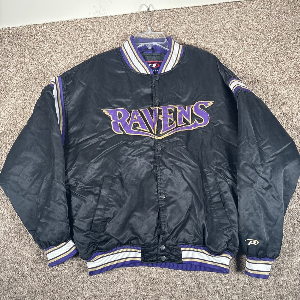 Vintage Pro Player Baltimore Ravens NFL Satin Varsity Jacket Black Mens Large